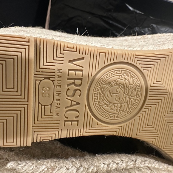 Versace Camel Silk Strap Wedge Espadrille - Picture 4 of 5